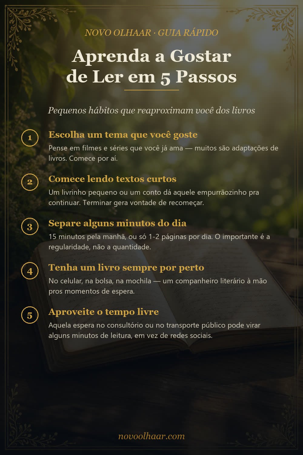 Aprenda a Gostar de Ler em 5 Passos — guia rápido Novo Olhaar
