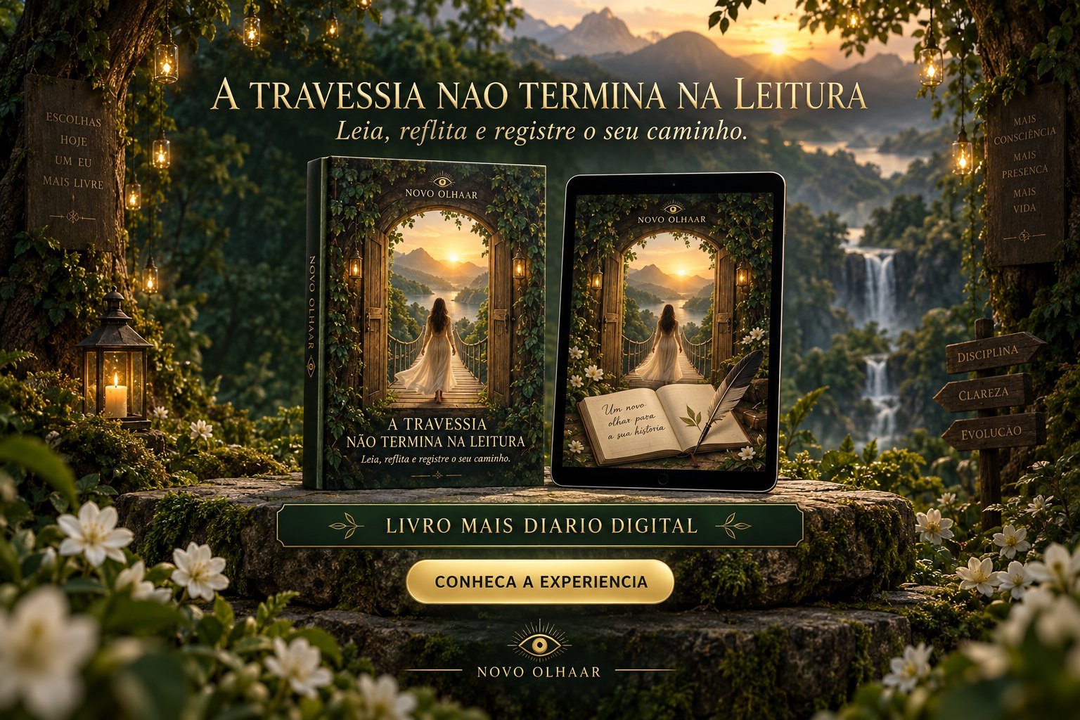 A travessia não termina na leitura. Leia, reflita e registre o seu caminho. Livro Do Despertar à Travessia + Diário da Travessia digital, de Fabiana de Bom, Novo Olhaar.